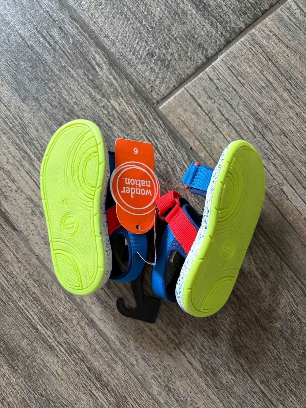 NEW!! wonder nation Neon Green, Red & Blue Hook-and-Loop Kids Sandals